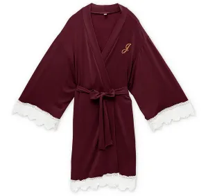 Burgundy Jersey and Lace Bridesmaid Robe