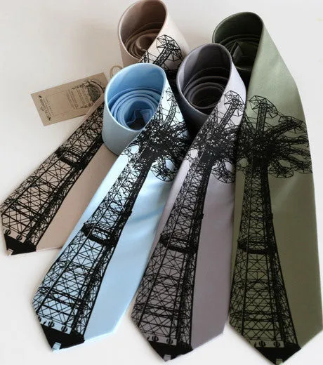 Coney Island Parachute Jump Silk Necktie