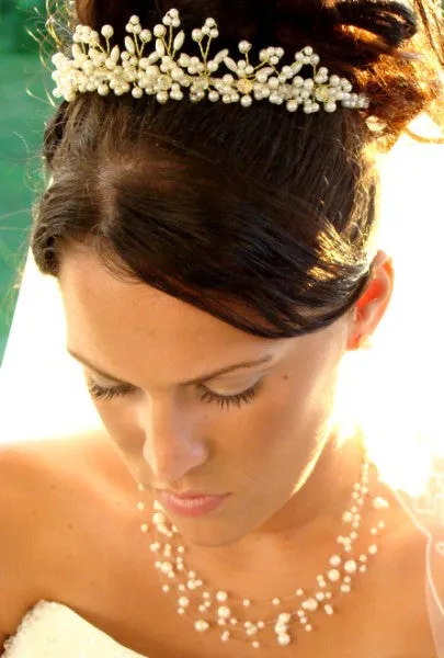 Elegant Silver or Lt Gold Pearl and Crystal Swarovski Bridal Tiara