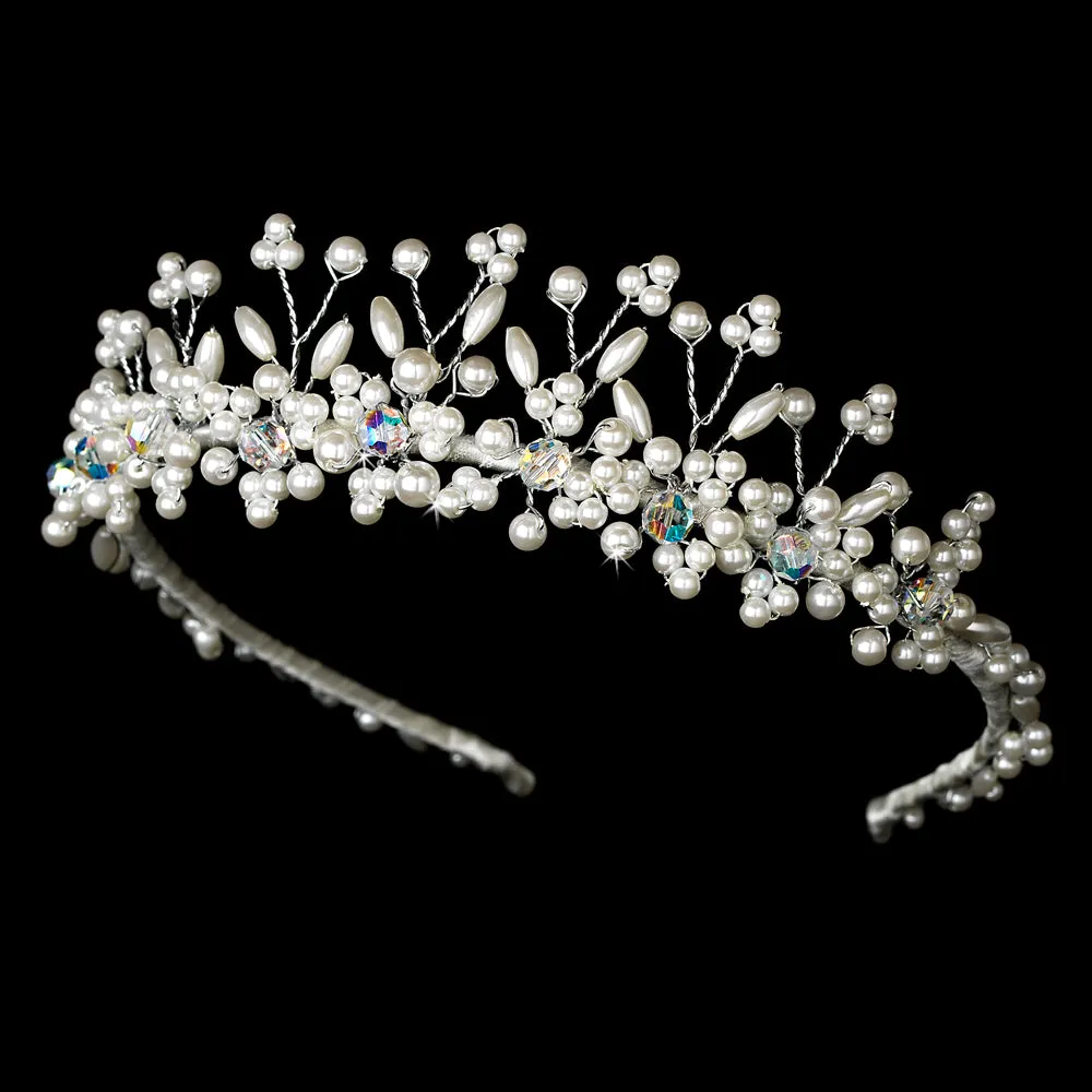 Elegant Silver or Lt Gold Pearl and Crystal Swarovski Bridal Tiara