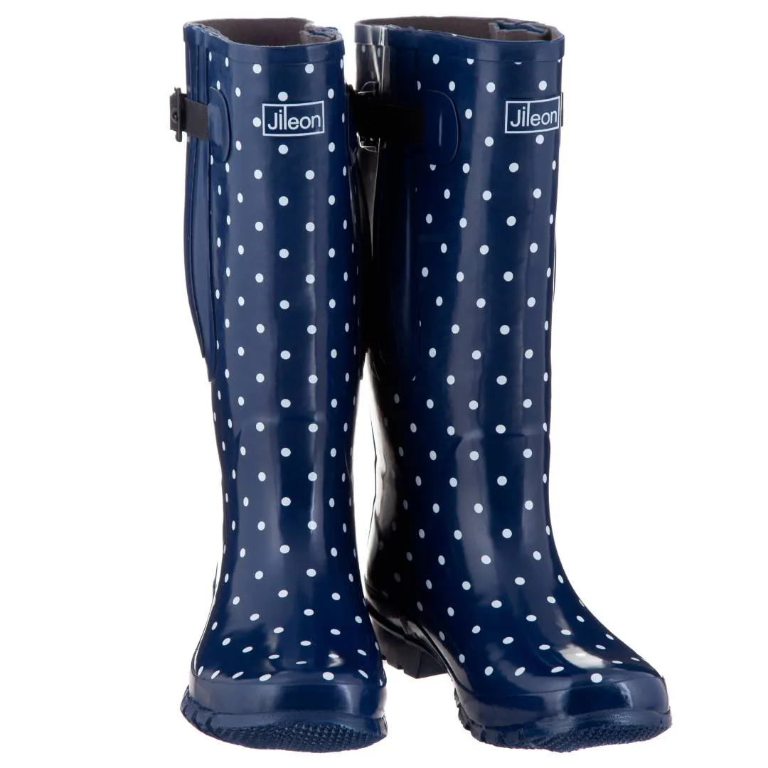 Extra Wide Calf Womens' Rain Boots - Navy Spots - 16-23 Inch Calf - Wide in Foot and Ankle