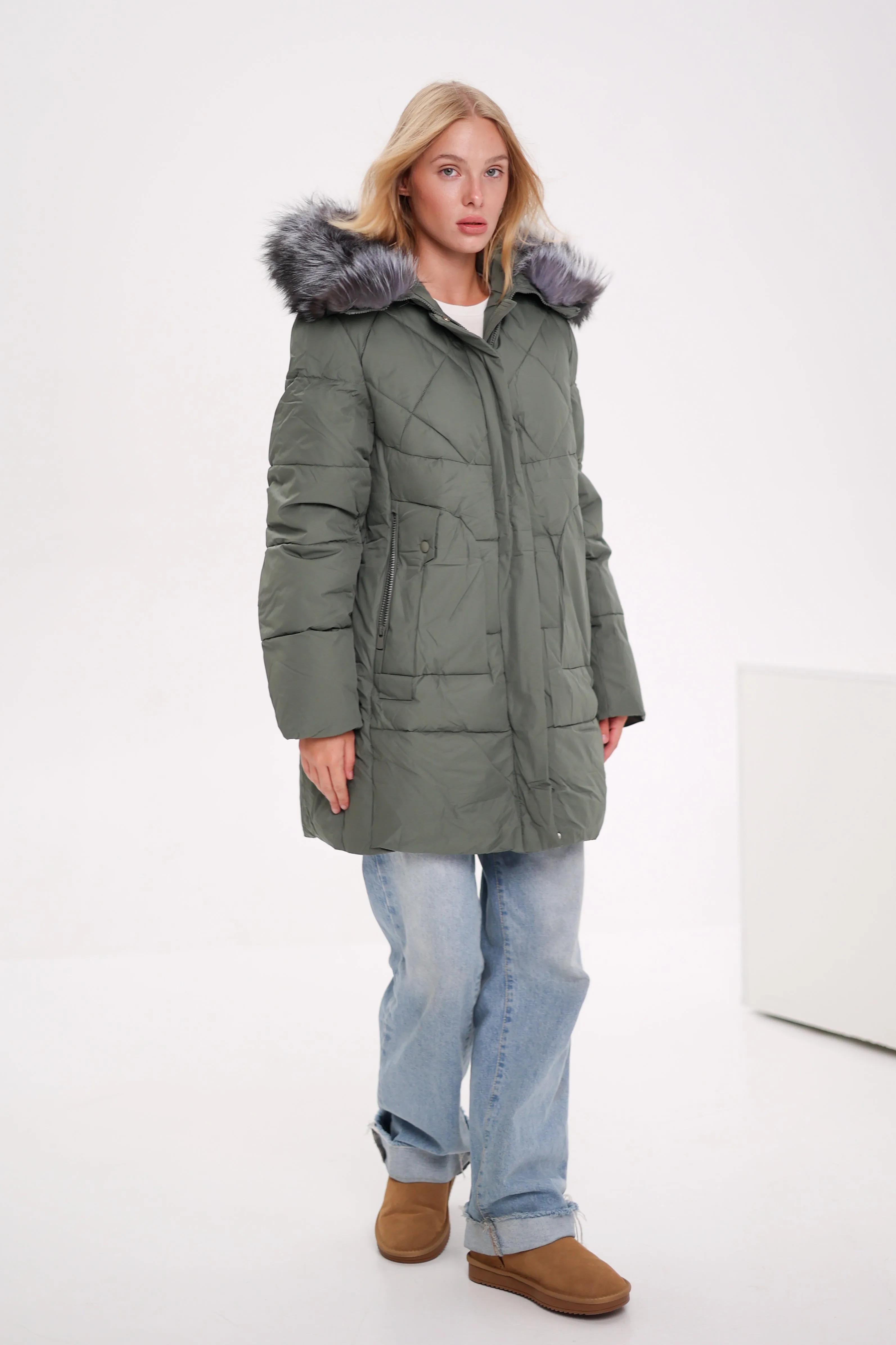 Genuine Silver Fox Insulated Winter Coat