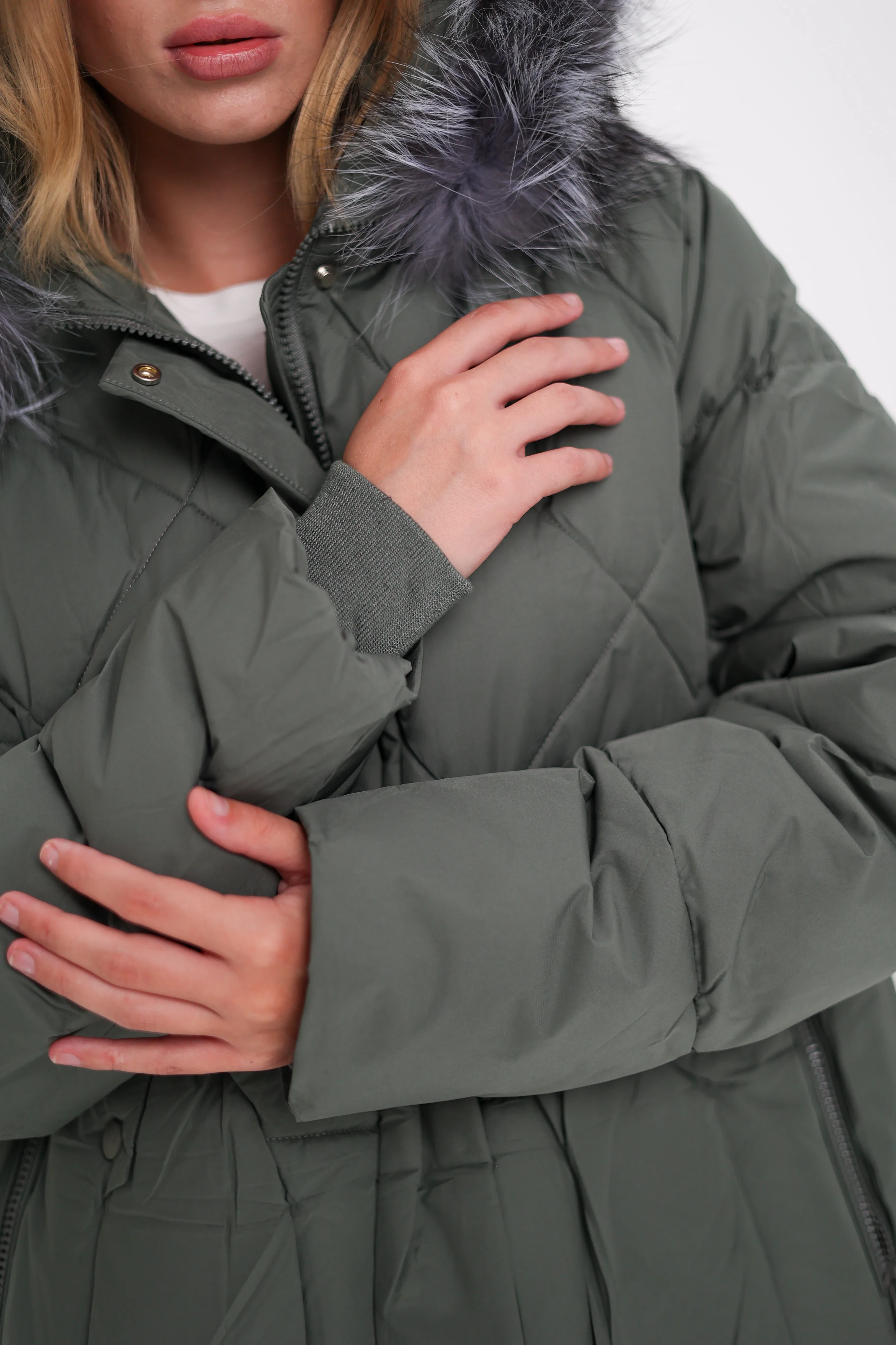 Genuine Silver Fox Insulated Winter Coat