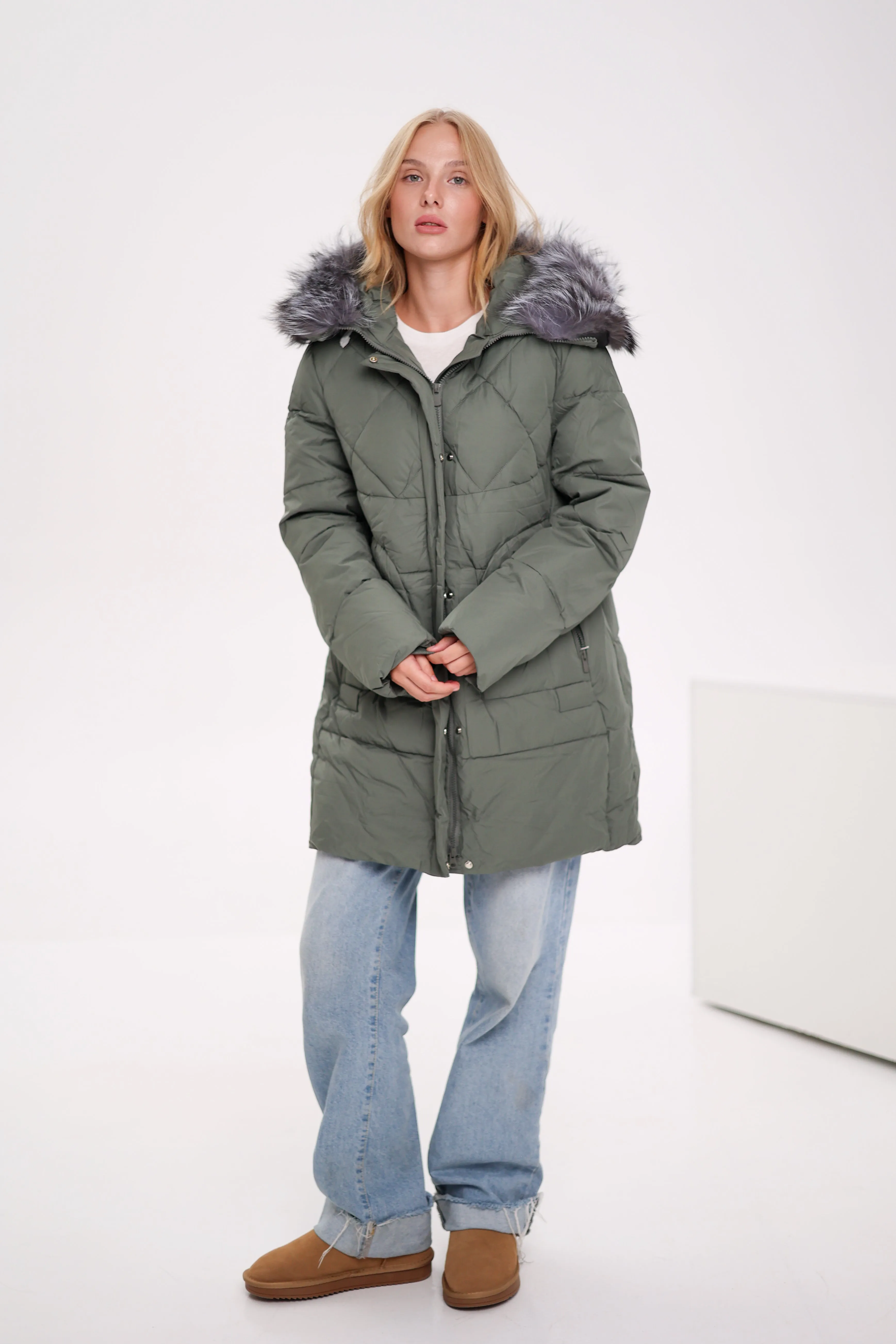 Genuine Silver Fox Insulated Winter Coat