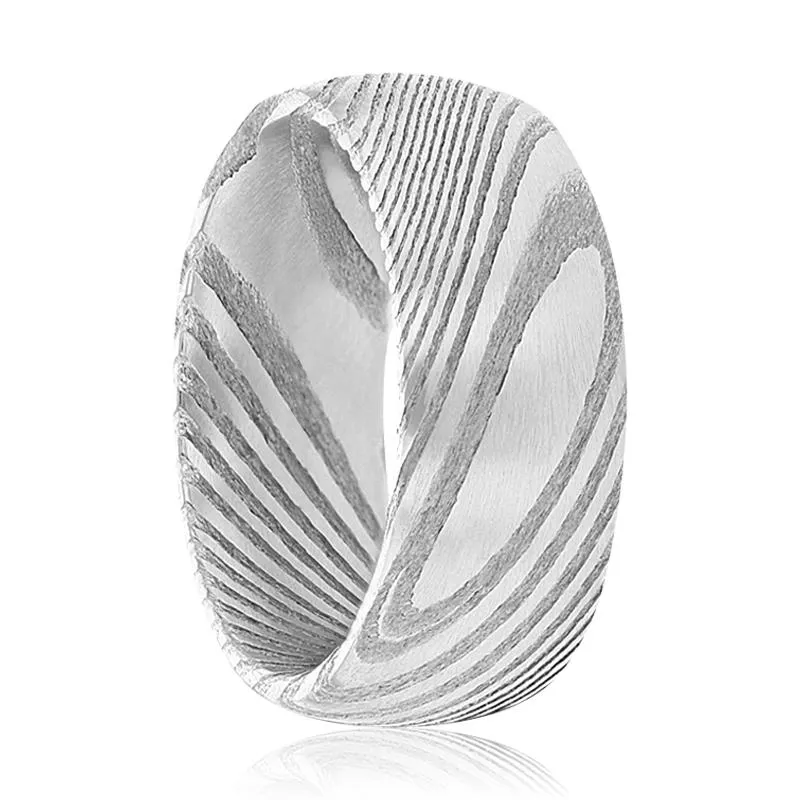 HARMAN Grey Brushed Damascus Steel Men's Wedding Band with Vivid Design Domed - 6MM - 8MM