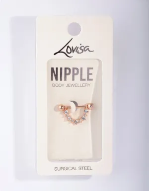 Rose Gold Surgical Steel Diamante Nipple Bar