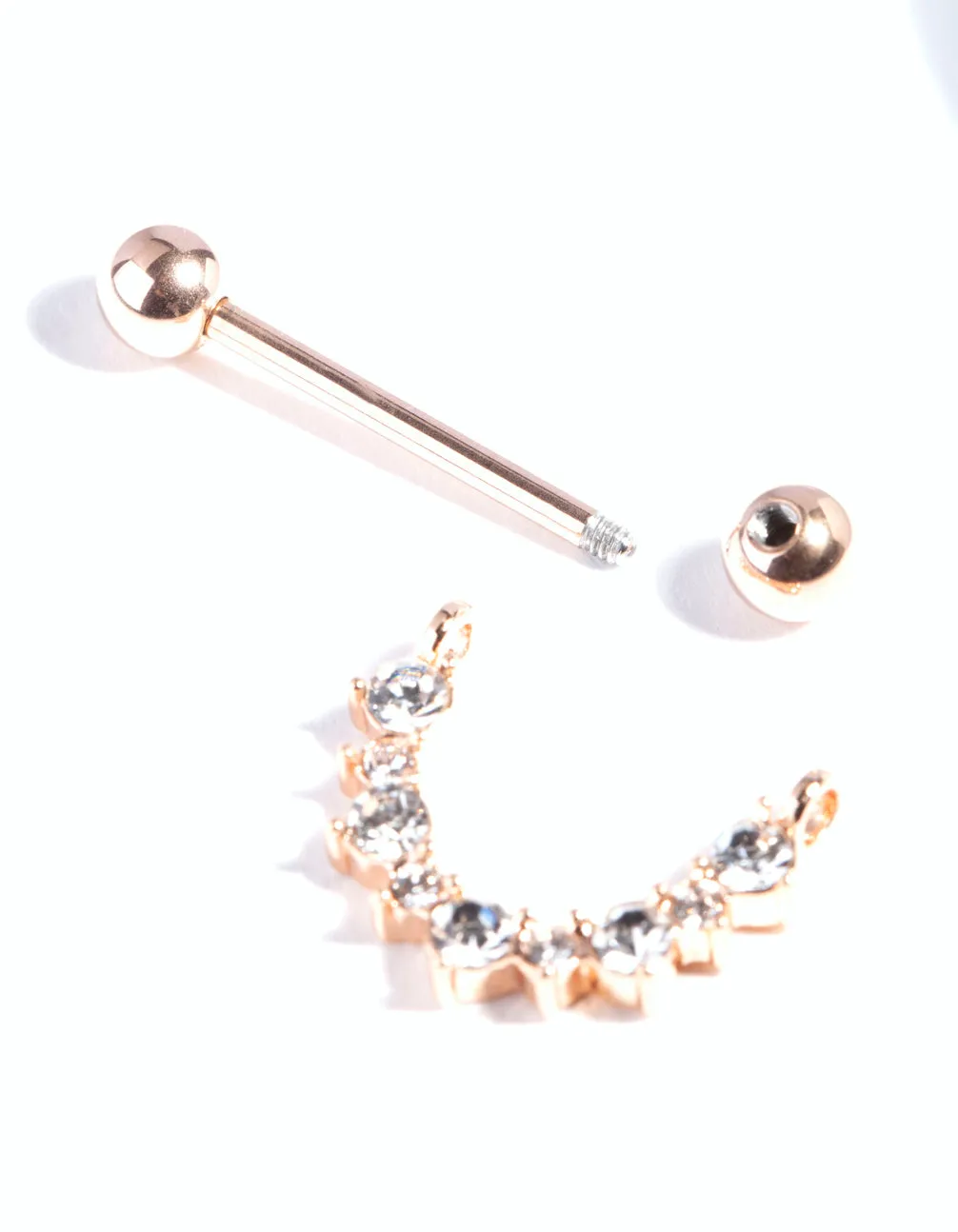 Rose Gold Surgical Steel Diamante Nipple Bar