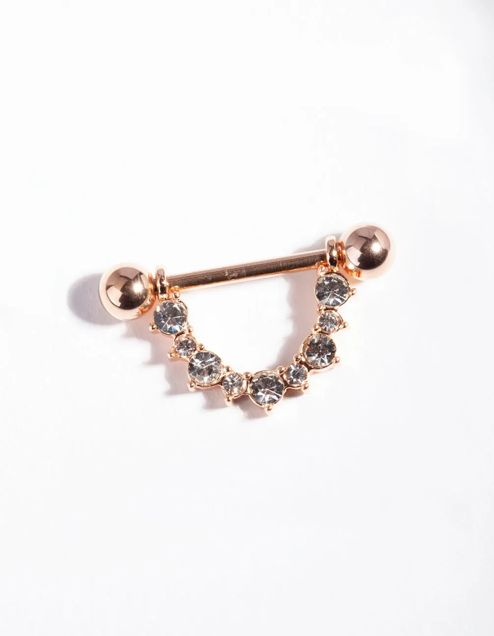 Rose Gold Surgical Steel Diamante Nipple Bar