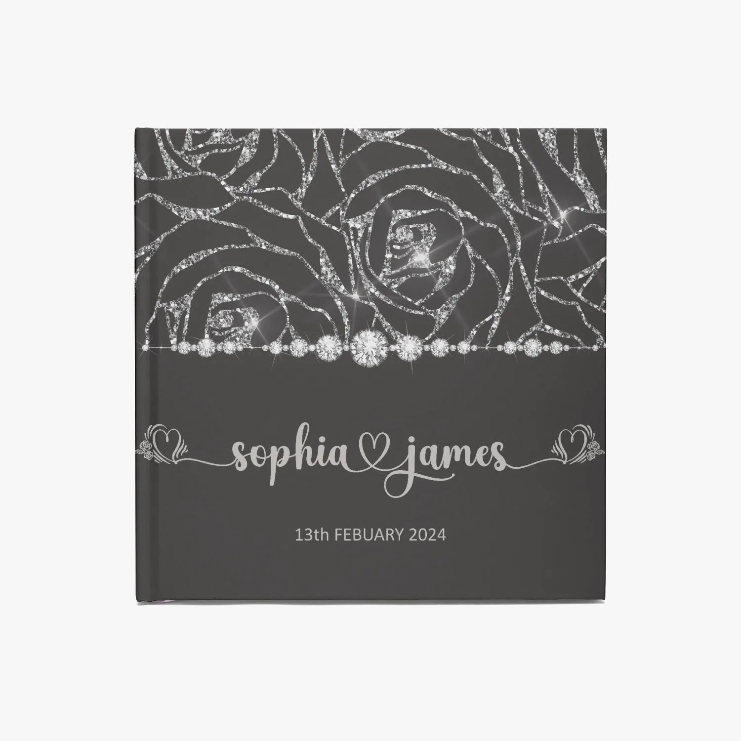 Square Wedding Guest Book, Black and Silver