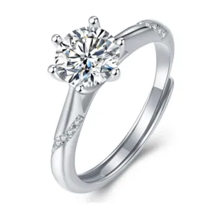 Sterling Silver 1ct Lab-Grown Moissanite Ribbon Pave Engagement Ring