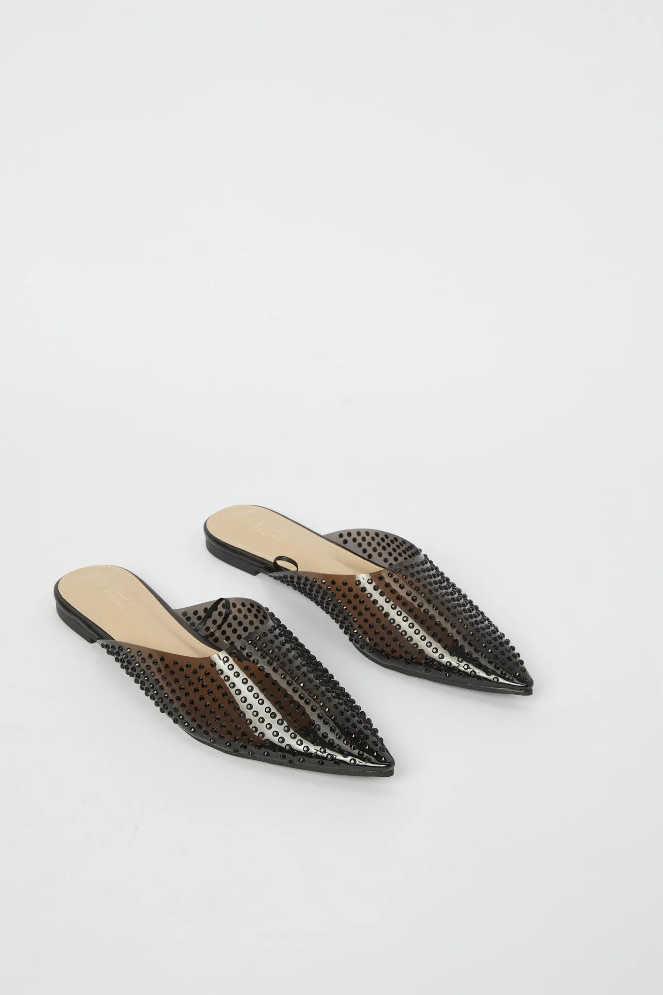 Women Black Vinyl Embellished Mule